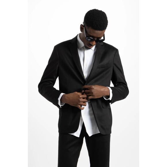 SOFT CLOTH Men's Studio Suit Jacket 40 Jersey Wool Blend Solid Black NEW B32 - Picture 1 of 6